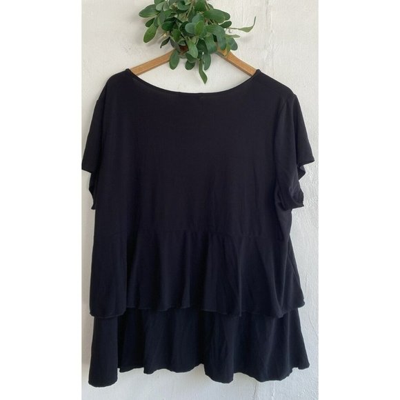 COPY - Dress Barn Top Short Sleeve Black Layered Plus Size 3X Scoop Neck Slinky - Picture 7 of 9